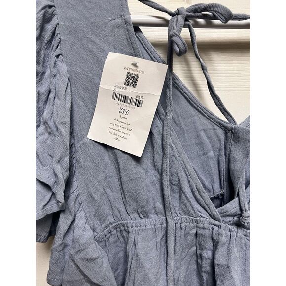 CNV) NWT Altar'd State XS Blouse Top Ruffle Blue‎ Short Sleeve Peplum V Back New - Picture 5 of 7